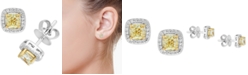 EFFY Collection EFFY&reg; Yellow & White Diamond Cushion Halo Stud Earrings (3/4 ct. t.w.) in 18k Gold & White Gold